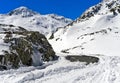 Closed pass road in winter, Great St Bernard Pass, Switzerland Royalty Free Stock Photo