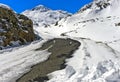 Closed pass road in winter, Great St Bernard Pass, Switzerland Royalty Free Stock Photo