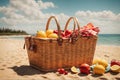 closed Picnic basket on sunny beach Picnic background. ai generative Royalty Free Stock Photo