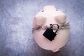 Closed piggy bank. Locked savings. Money protection concept. Royalty Free Stock Photo