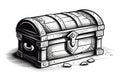 closed piratic treasure chest on white background, vintage engraving black and white illustration