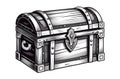 closed piratic treasure chest on white background, vintage engraving black and white illustration