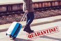 Closed public transportation during quarantine. Stay at home. Global pandemic concept. Stop coronavirus. Empty train station Royalty Free Stock Photo