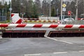 Closed railway crossing, barrier and protective barrier for road safety