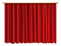 Closed red curtains. Realistic scene drapes mockup