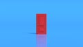 Closed red door on blue background. 3d render
