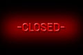 Closed. Red neon word isolated on black background. Business. Royalty Free Stock Photo
