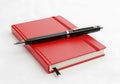 Red notebook and black pen isolated on white background Royalty Free Stock Photo