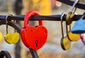 Closed red padlock. Red padlock in the form of heart. Royalty Free Stock Photo