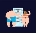 Closed refrigerator chain and fat couple family. Large padlock