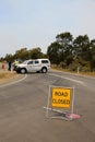 Closed Road near Bicheno at the massive Bush Fire in Tasmania