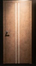 Closed room door in brown color with two thin white stripes in dim light Royalty Free Stock Photo
