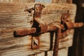 Closed rusty on an wooden door