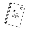 Closed school notebook on a spiral with space for text. Doodle.Stationery for pupils and students. Design element for school,