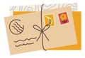 Closed seal envelopes tied with ribbon. Cute mail letters