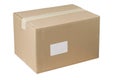 Closed shipping cardboard box whit and empty tag Royalty Free Stock Photo