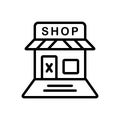 Black line icon for Closed shop, retail and store