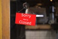 Closed sign hanging outside a restaurant, store, office or other