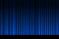 Closed silky luxury blue curtain stage background. Theatrical fabric drapes. Vector gradient illustration Royalty Free Stock Photo