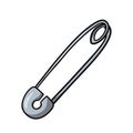 Closed silver safety pin, vector illustration in cartoon Royalty Free Stock Photo