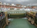 Closed sluice gate leading to the inner basin of Ramsgate Royal Harbour, In Kent, UK