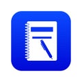 Closed spiral notebook and pen icon digital blue