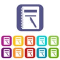 Closed spiral notebook and pen icons set Royalty Free Stock Photo