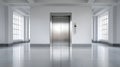Closed stainless steel elevator doors in a modern building hallway. Royalty Free Stock Photo