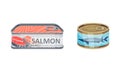 Closed Steel Labeled Can or Tin with Fish Vector Set Royalty Free Stock Photo