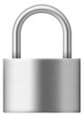 Closed steel lock realistic mockup. Metallic padlock