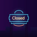 Closed store vector neon light board sign illustration