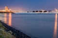 Closed and submersed Maeslant storm surge barrier at night. Royalty Free Stock Photo