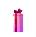 Closed present gift box with holiday wrapping and ribbon bow. Vector EPS10