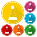 Closed Test tube icons set with long shadow