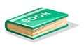 Closed thick green book with lettering Book on hard cover. Vector cartoon icon on white.