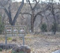 Closed to vehicles, motorcycles and snowmobiles sign at Clear Creek Campground in Coconino National Forest. Yavapai County, Arizon