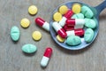 Closed up of accumulate medicine pills Royalty Free Stock Photo