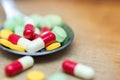 Closed up of accumulate medicine pills Royalty Free Stock Photo