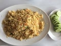 Closed up carp fried rice, ready to eat and quick cooking food