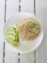 Closed up carp fried rice, ready to eat and quick cooking food