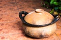 Closed up of clay pot,Clay pots for cooking outside a restaurant.