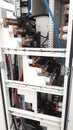 Closed up copper busbar install inside main distribution panel Royalty Free Stock Photo