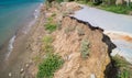 Closed-up cracked asphalt after earthquake