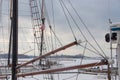 A closed-up deck of a sailboat at a mooring, Ontario lake, Toronto Royalty Free Stock Photo