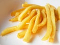 Closed up of french fries on white container background