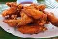 Closed up Fried Battered Chicken Wings appetizer cooked in deep fried