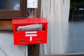 Japanese red mailbox, Many japan newspapers are hanging from old post box in front house Royalty Free Stock Photo