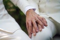 LGBT gay wedding ceremony show man hand with ring on man hand Royalty Free Stock Photo