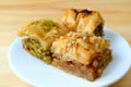 Closed up Mouthwatering Baklava Pastries Served on White Plate