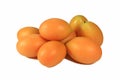 Closed up Pile of Bright Orange Yellow Ripe Marian Plums Isolated on White Royalty Free Stock Photo